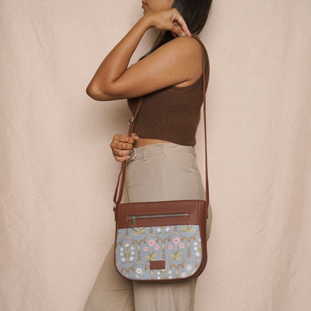 Jaipur Fresco Blue U-Shaped Sling Bag