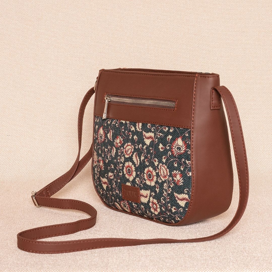 Chittoor Blue Kalamkari U-Shaped Sling Bag