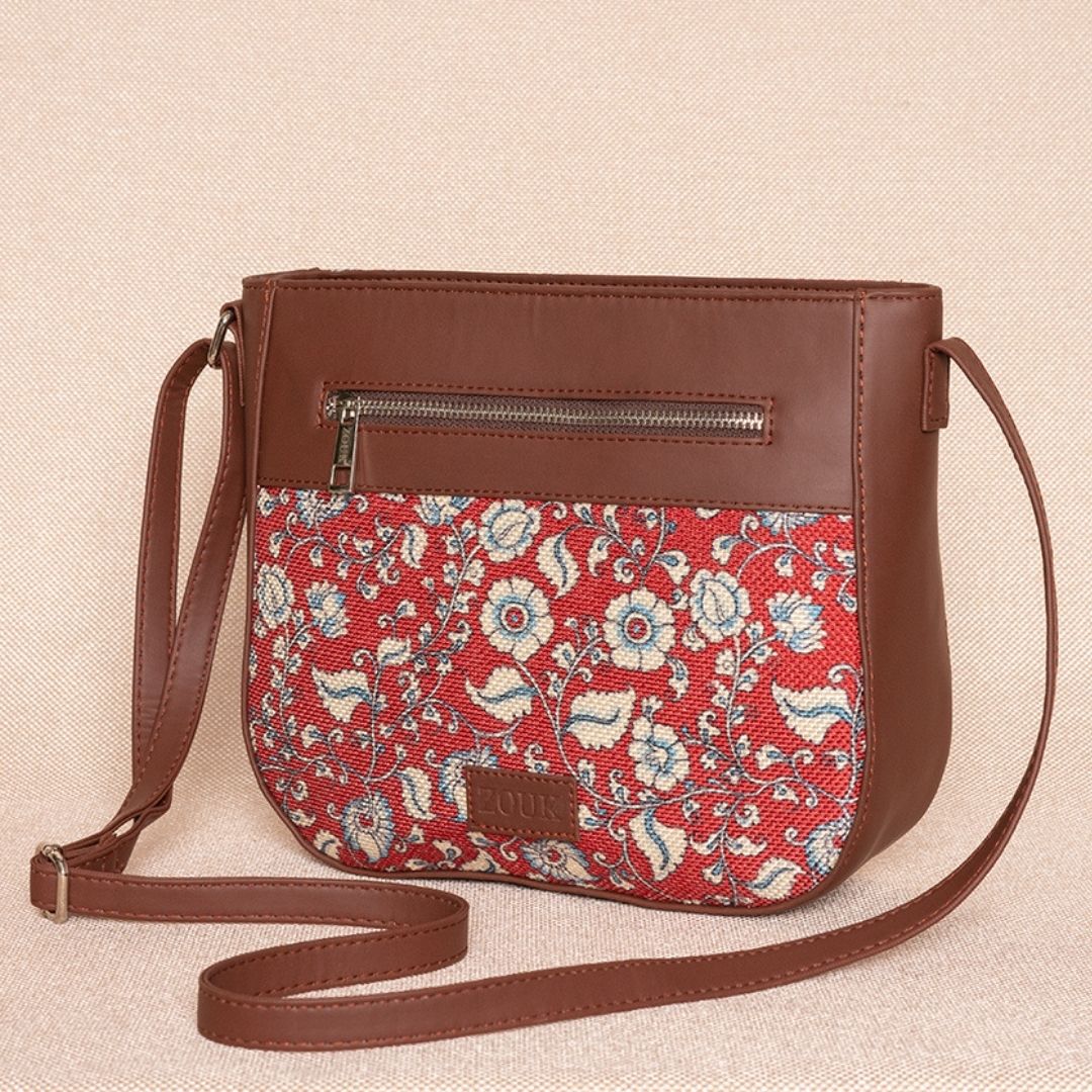 Chittoor Red Kalamkari U-Shaped Sling Bag