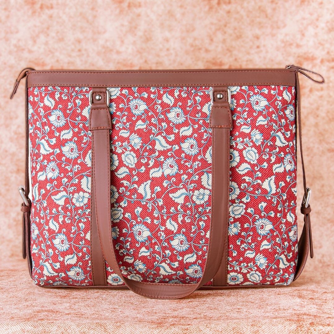 Chittoor Red Kalamkari - Office Bag & Classic Zipper Wallet Combo