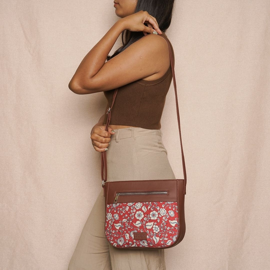 Chittoor Red Kalamkari U-Shaped Sling Bag
