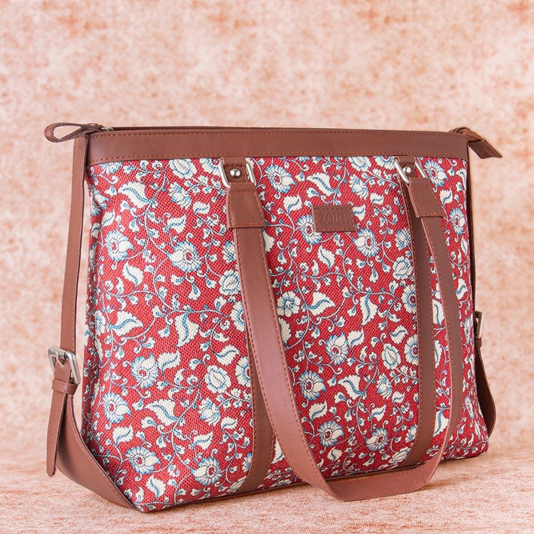 Chittoor Red Kalamkari - Office Bag & Classic Zipper Wallet Combo