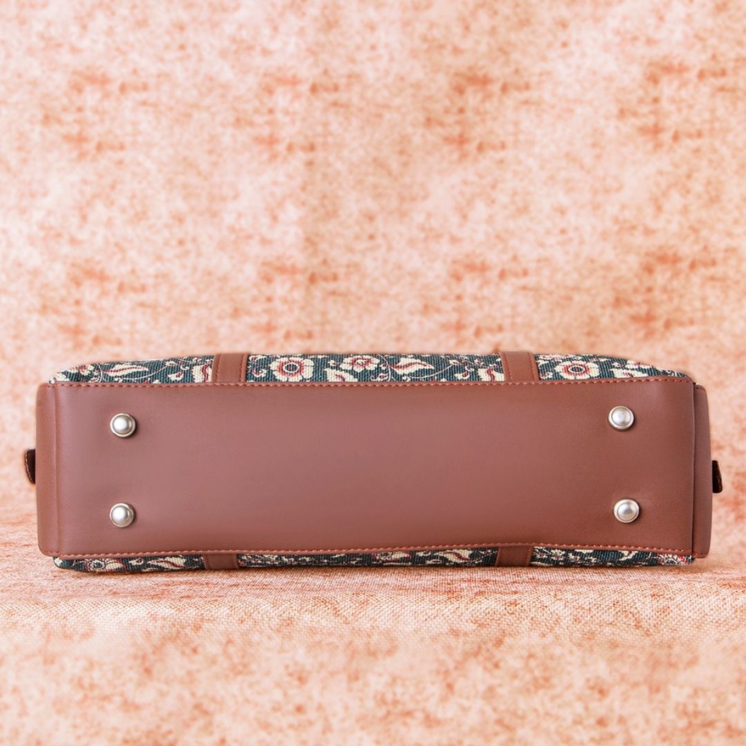 Chittoor Blue Kalamkari- Office Bag & Chain Wallet Combo