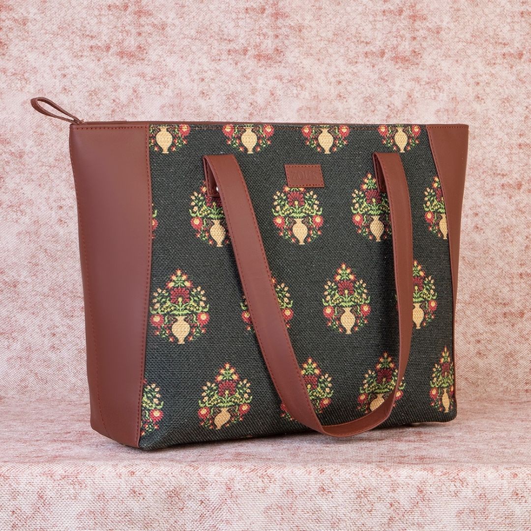 Royal Green Mogra Print Side Tote Bag