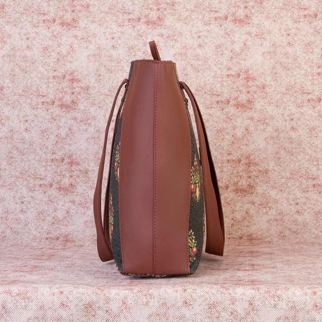 Royal Green Mogra Print Side Tote Bag