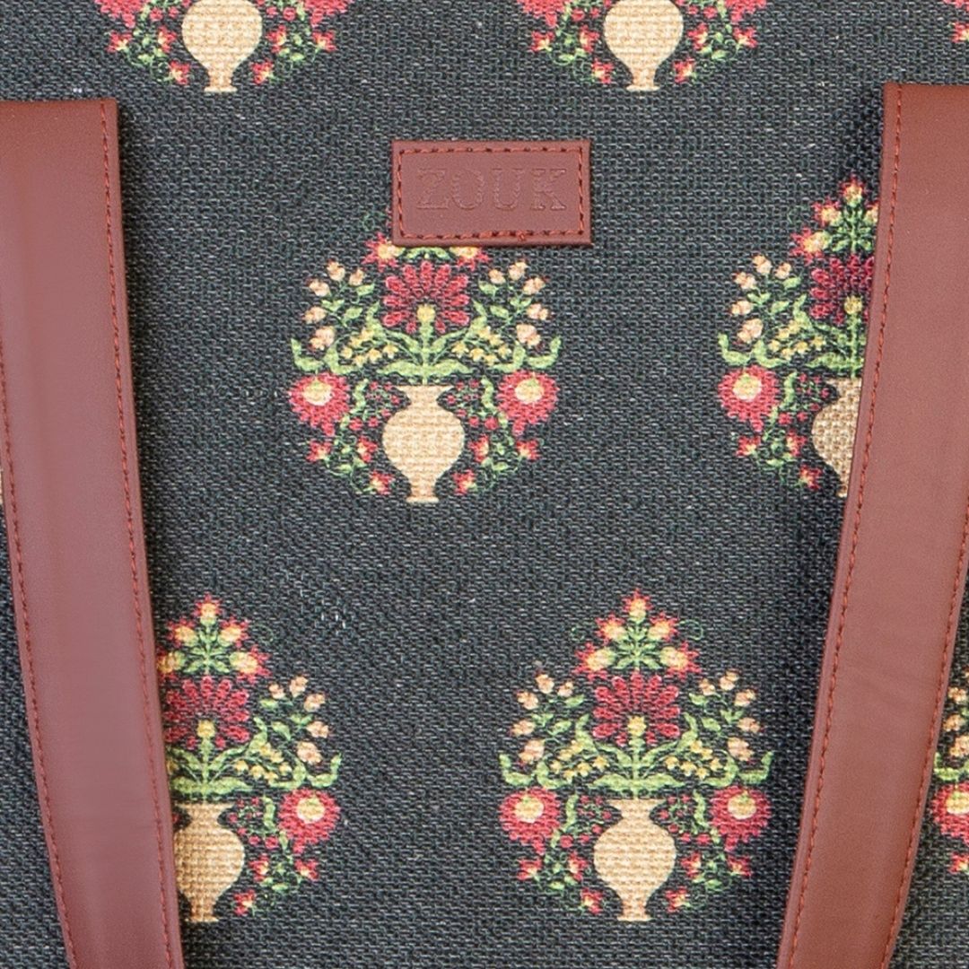 Royal Green Mogra Print Side Tote Bag