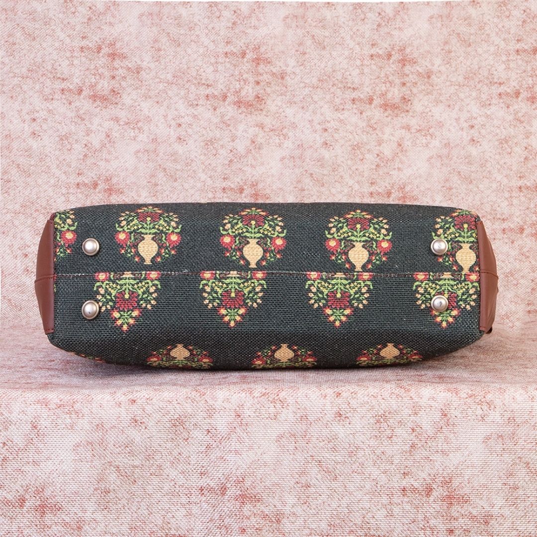 Royal Green Mogra Print Side Tote Bag