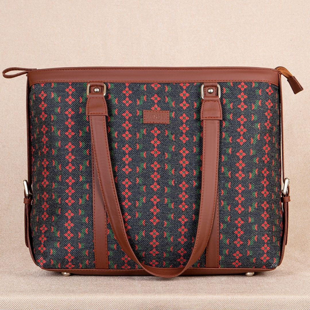 Shobha Niwas Lotus Motif- Office Bag & Chain Wallet Combo