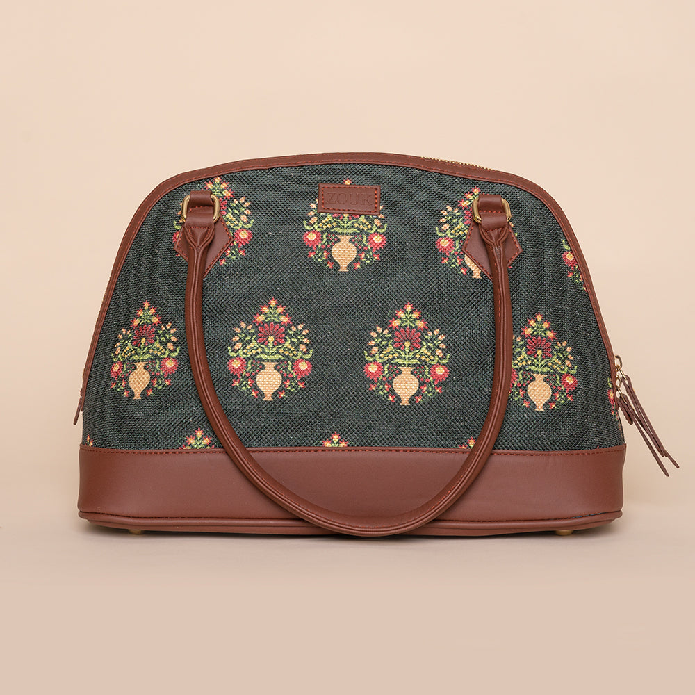 Royal Green Mogra Print Dome Shaped Bag