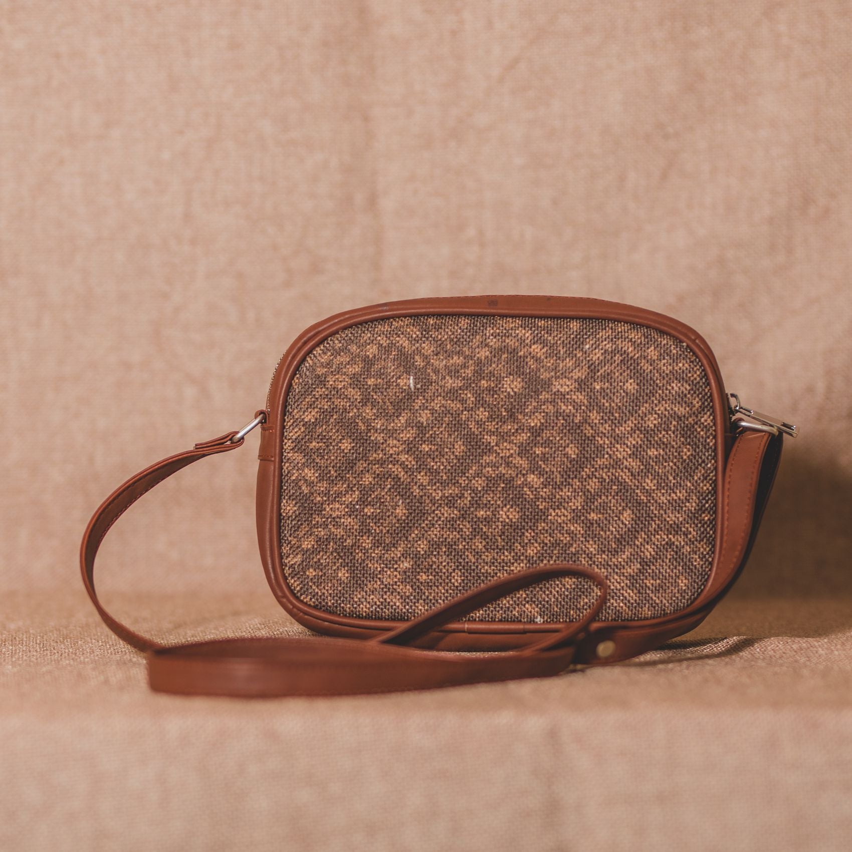 Brown Floral Motif Sling Bag