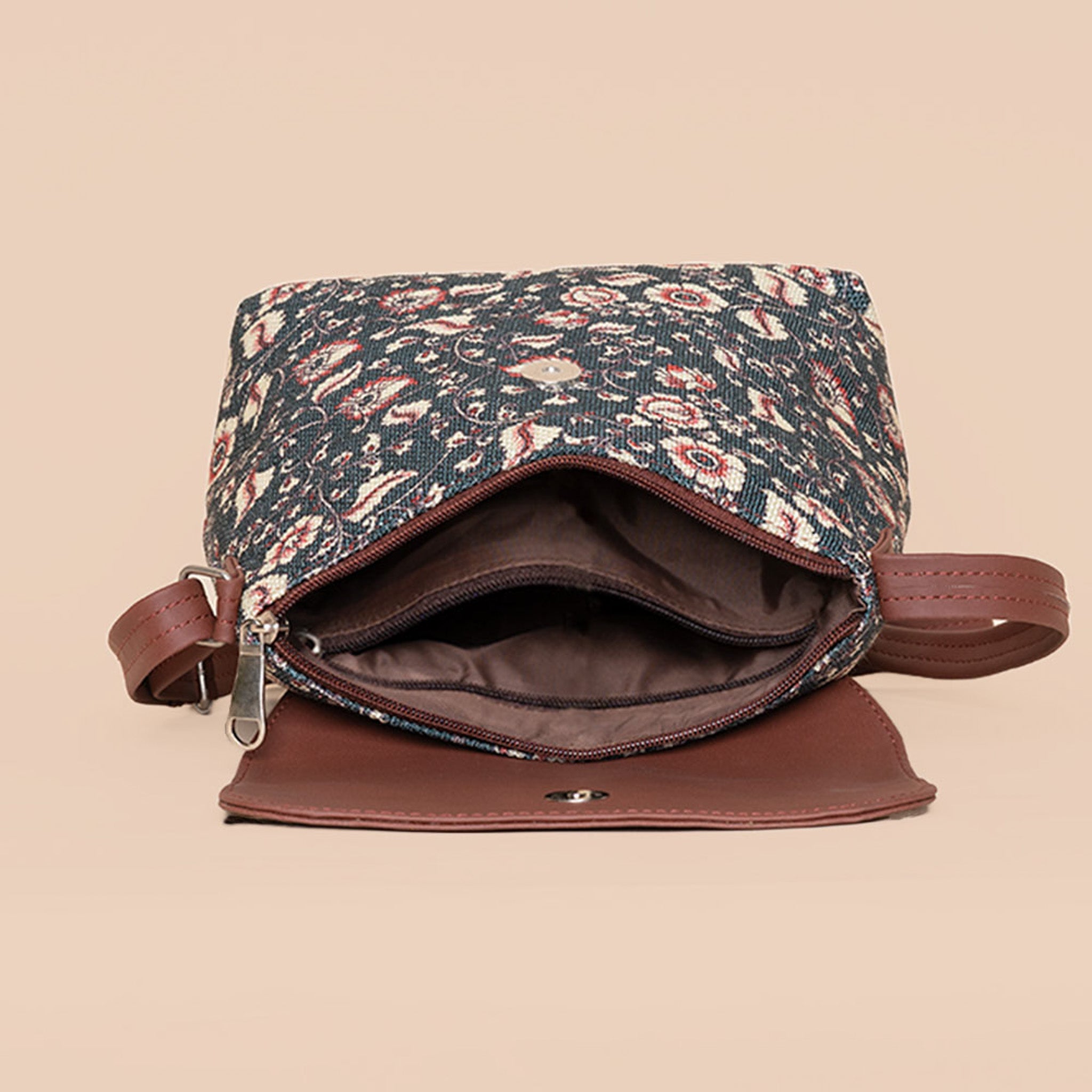 Chittoor Blue Kalamkari Flap Sling Bag