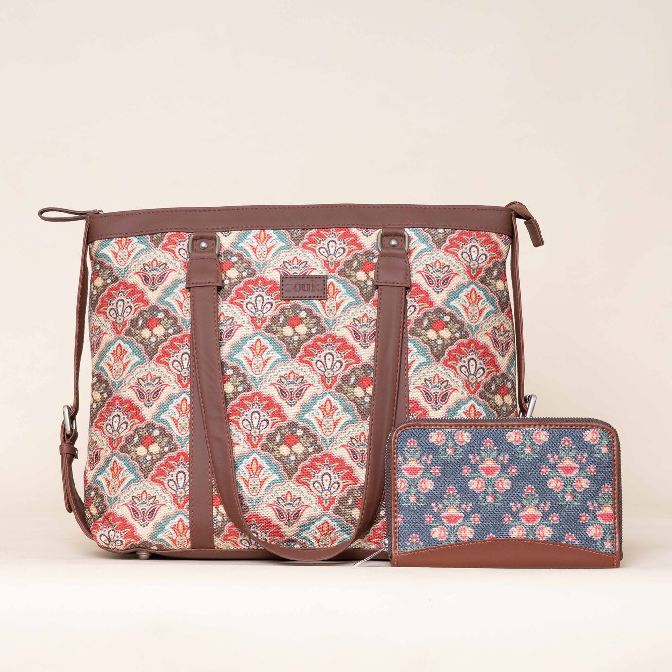 Mughal Art Multicolor and Mughal Garden - Office Bag & Chain Wallet Combo