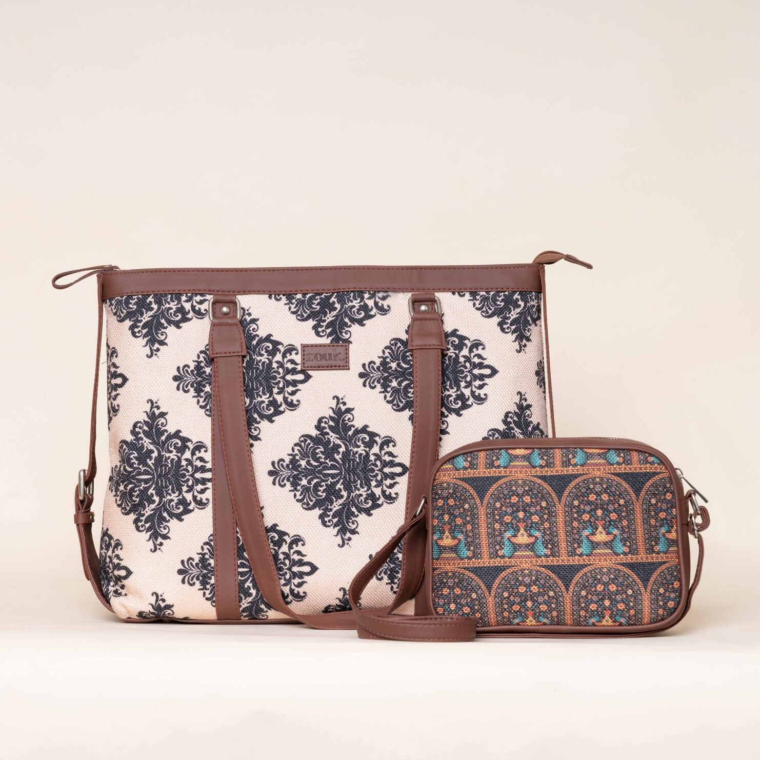 Mughal Motif and Royal Indian Peacock Motif - Office Bag & Sling Bag Combo