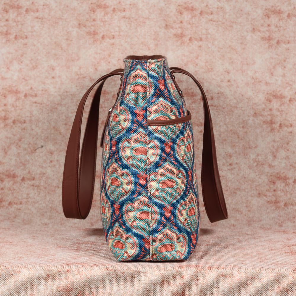 Kovil Blue- Tote Bag & Chain Wallet Combo