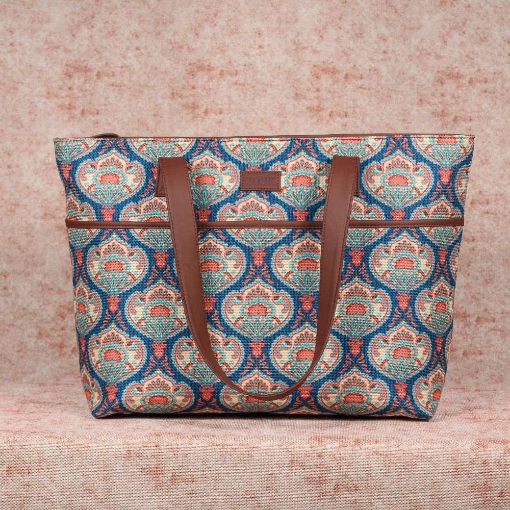 Kovil Blue- Tote Bag & Chain Wallet Combo