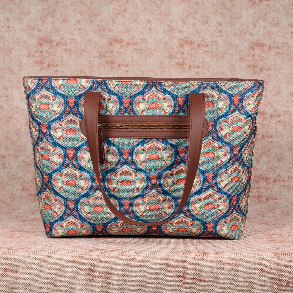 Kovil Blue- Tote Bag & Chain Wallet Combo