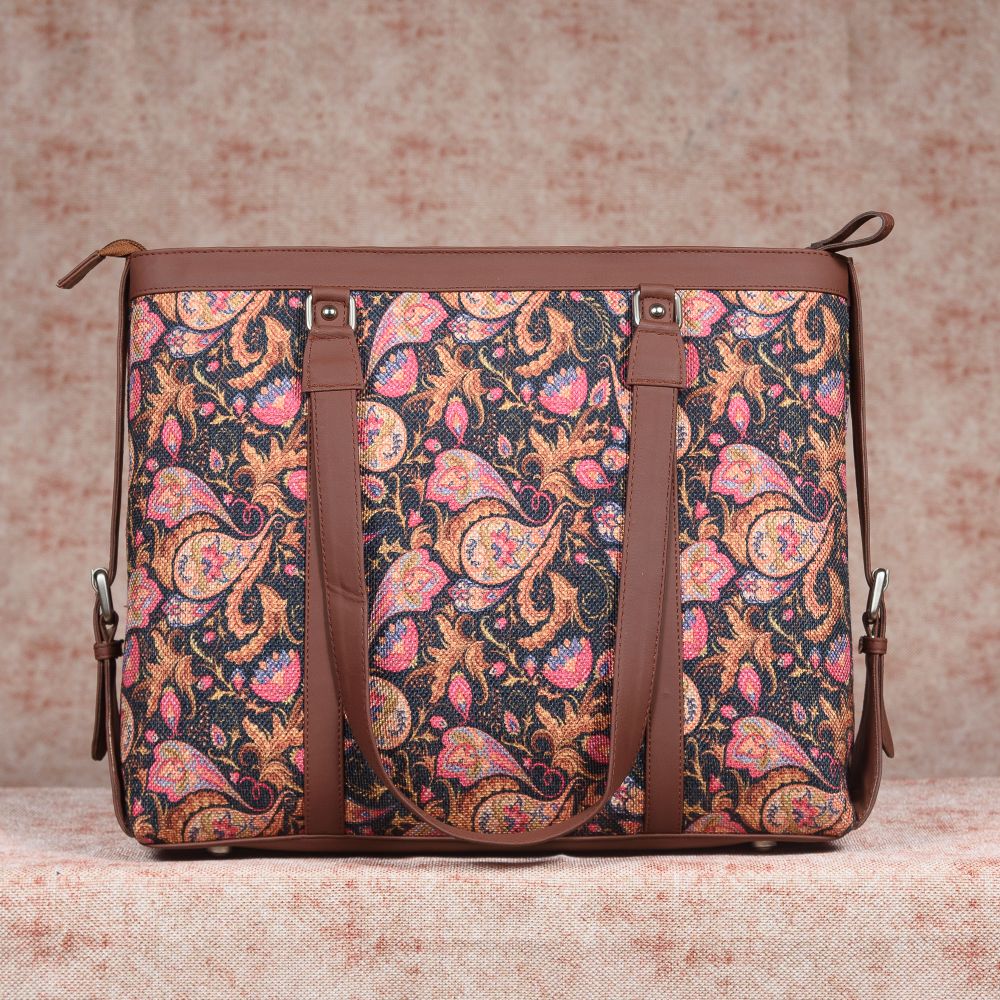 Paisley Print - Women's Office Bag & Chain Wallet Combo