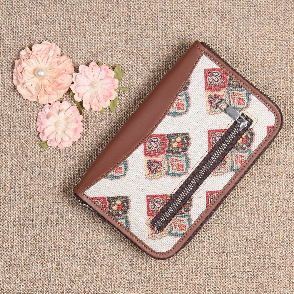 Ikat Wave and Seashell Motif - Office Bag & Chain Wallet Combo