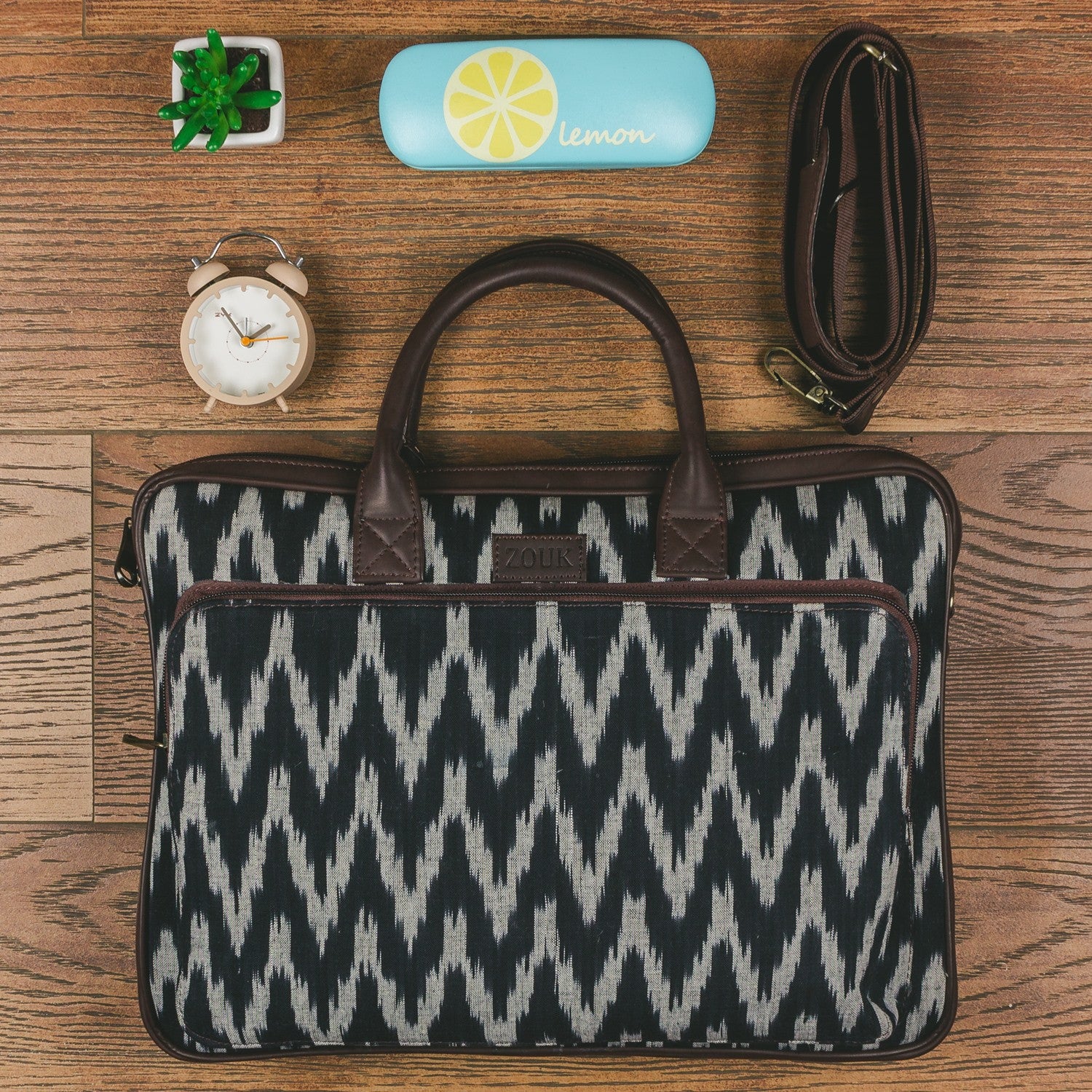 Black - Handmade Pochampally Ikat Laptop Bag 04