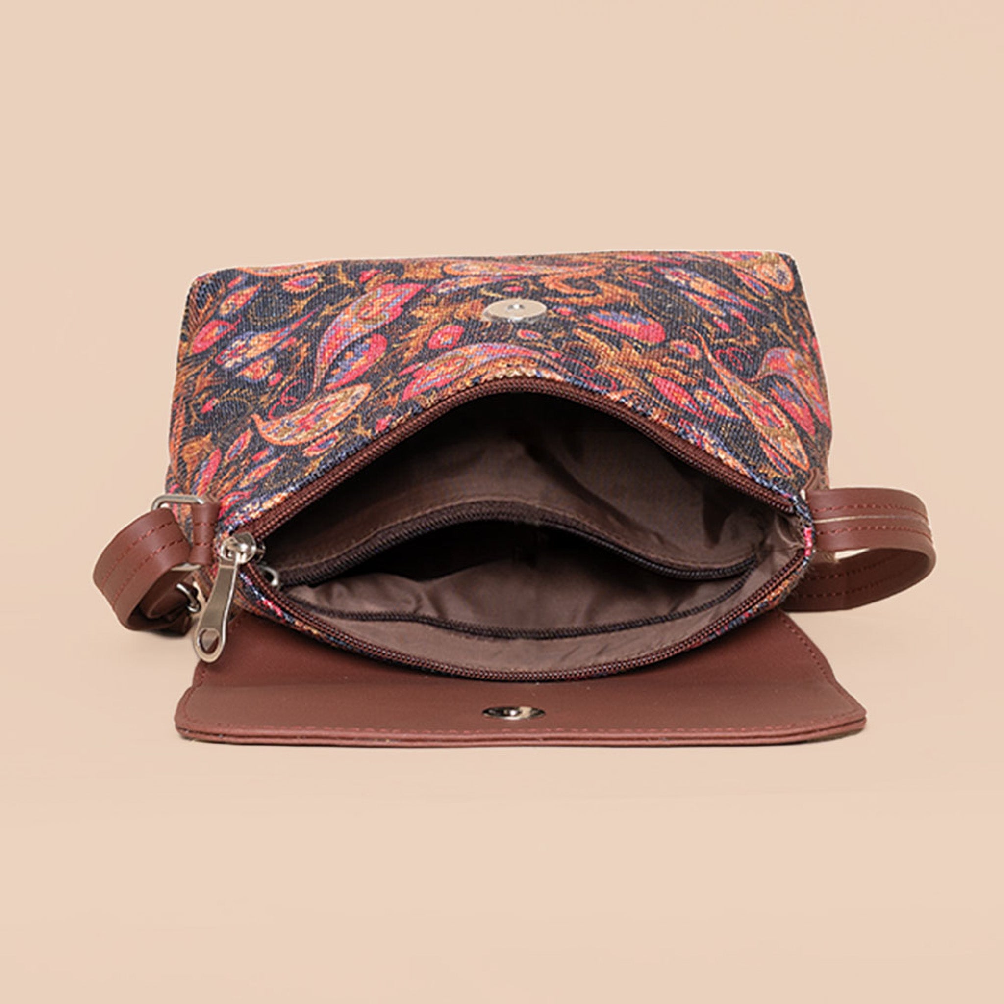 Paisley Print Flap Sling Bag