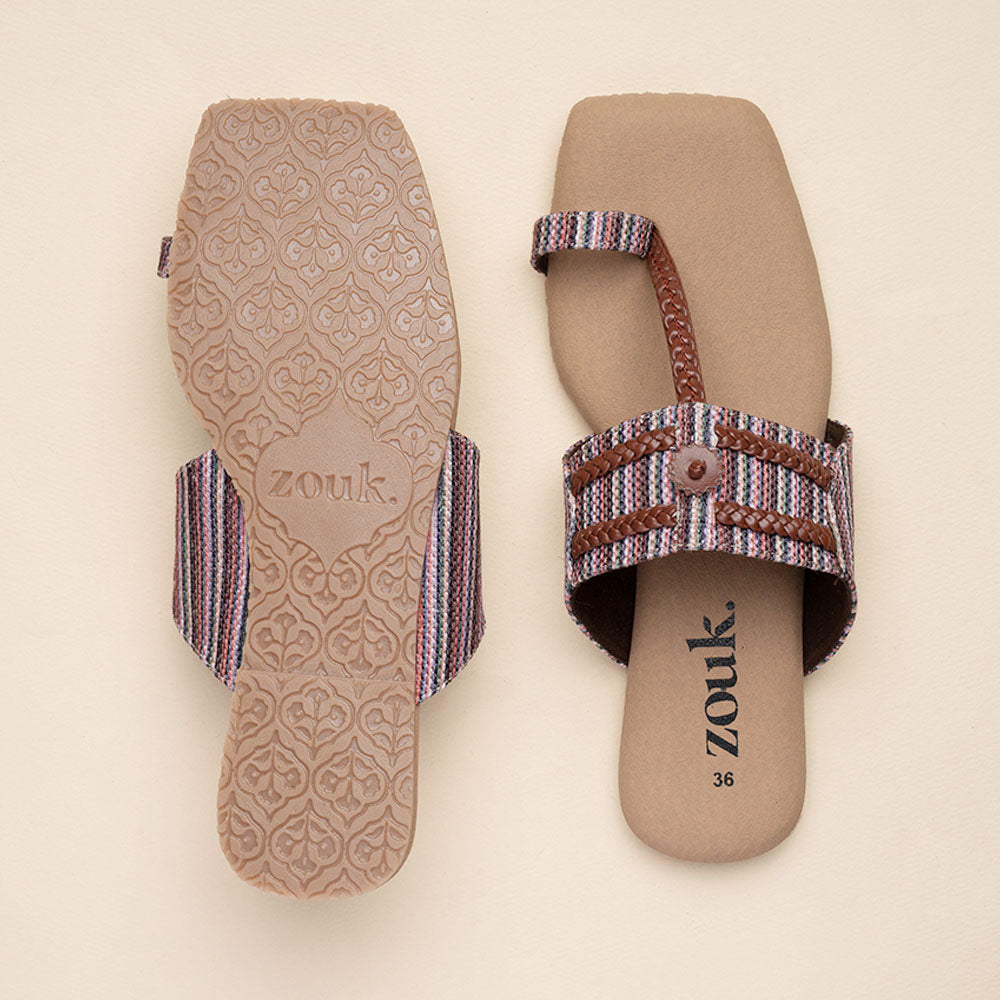 Rohtang Stripes Braided Kolhapuri Chappal