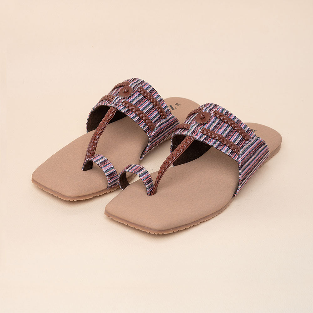 Rohtang Stripes Braided Kolhapuri Chappal