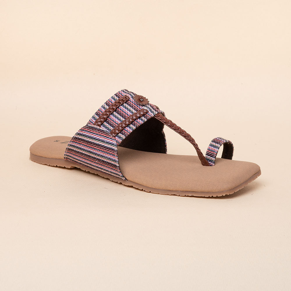 Rohtang Stripes Braided Kolhapuri Chappal