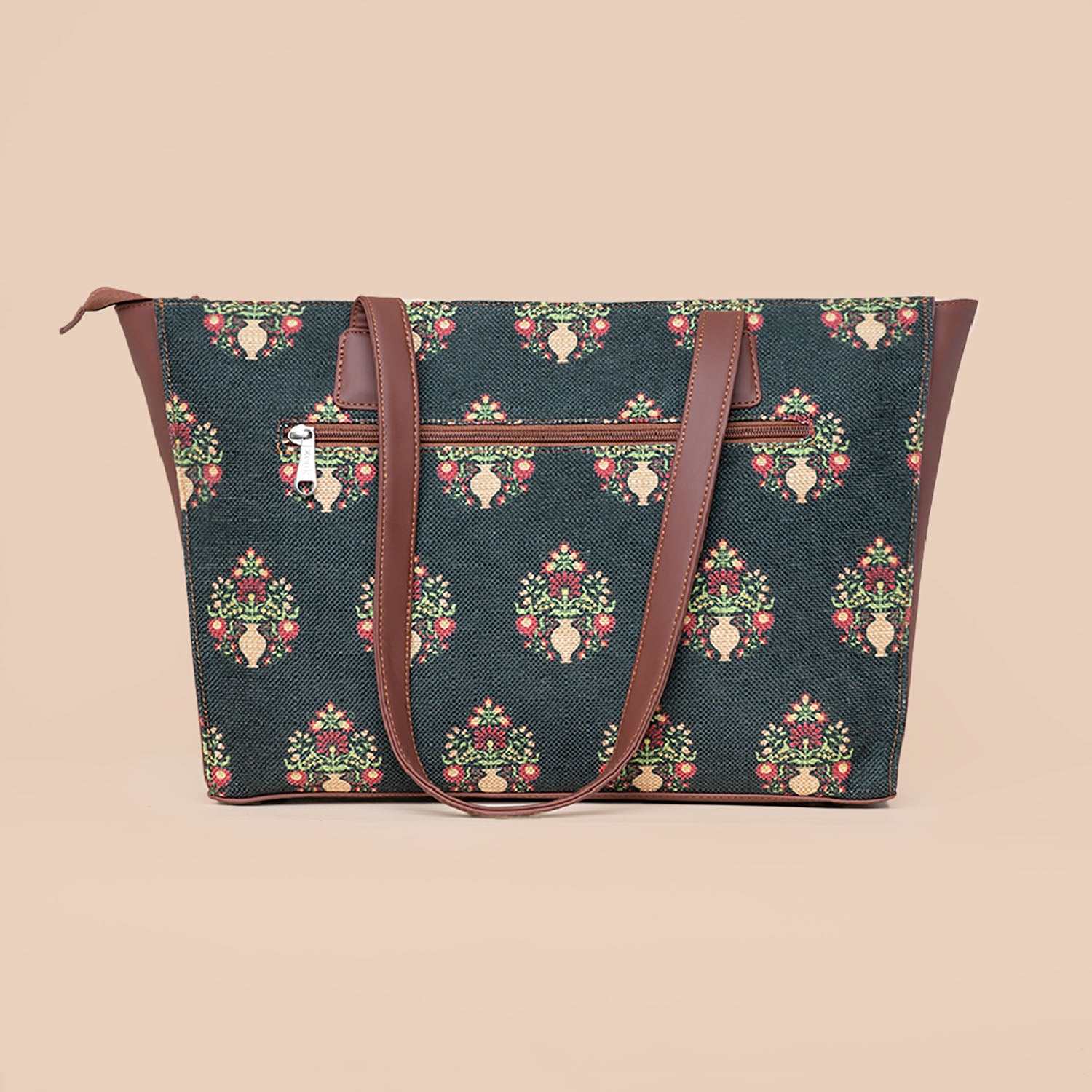 Royal Green Mogra Print Office Tote Bag