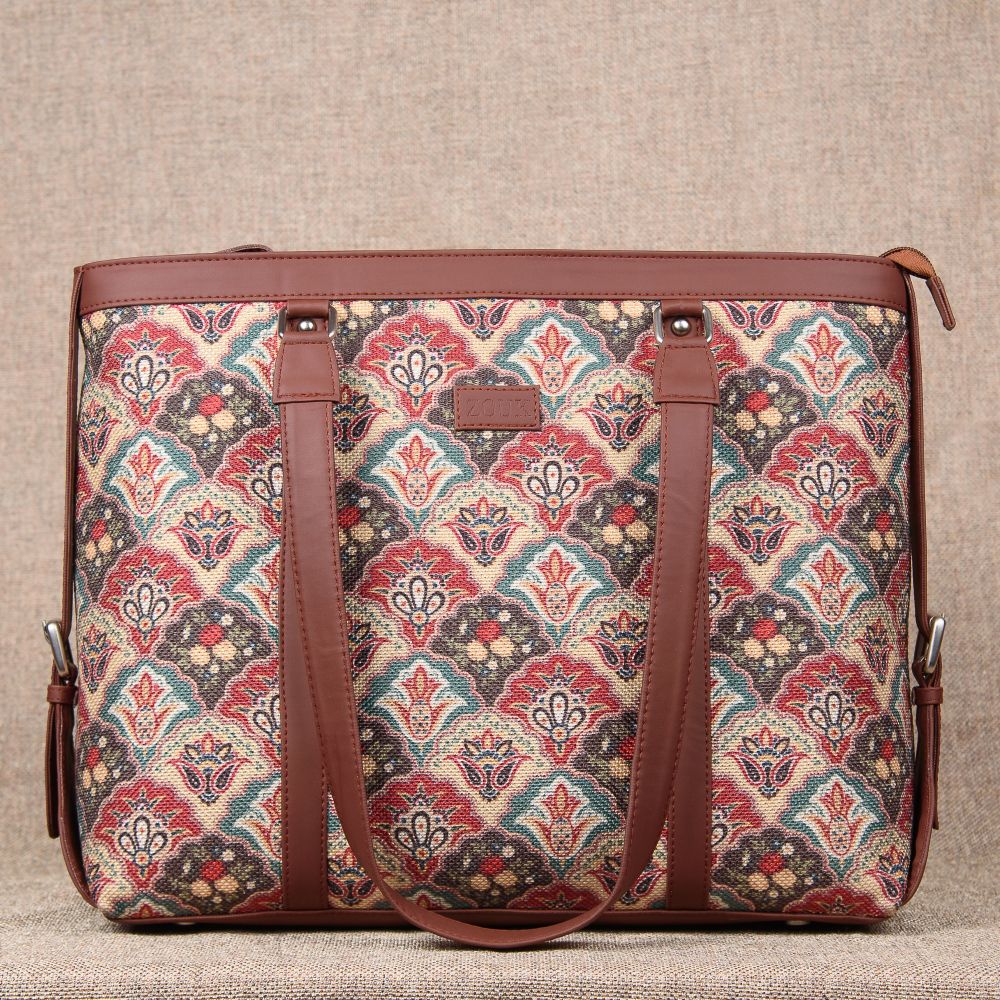 Mughal Art Multicolor and Jaipur Fresco - Office Bag & Chain Wallet Combo