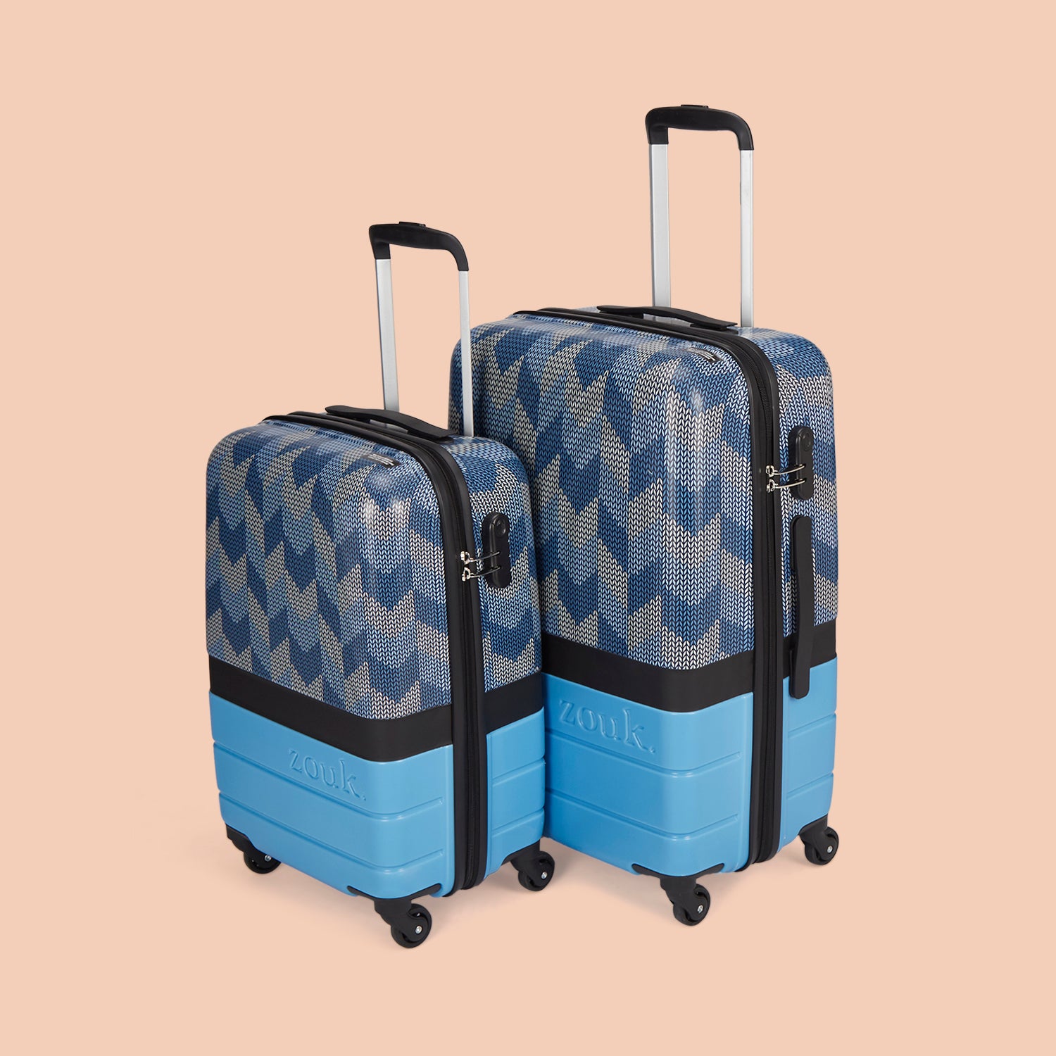 Himachal Chevron Blue Raahi Trolley Bag Combo (Cabin & Medium)