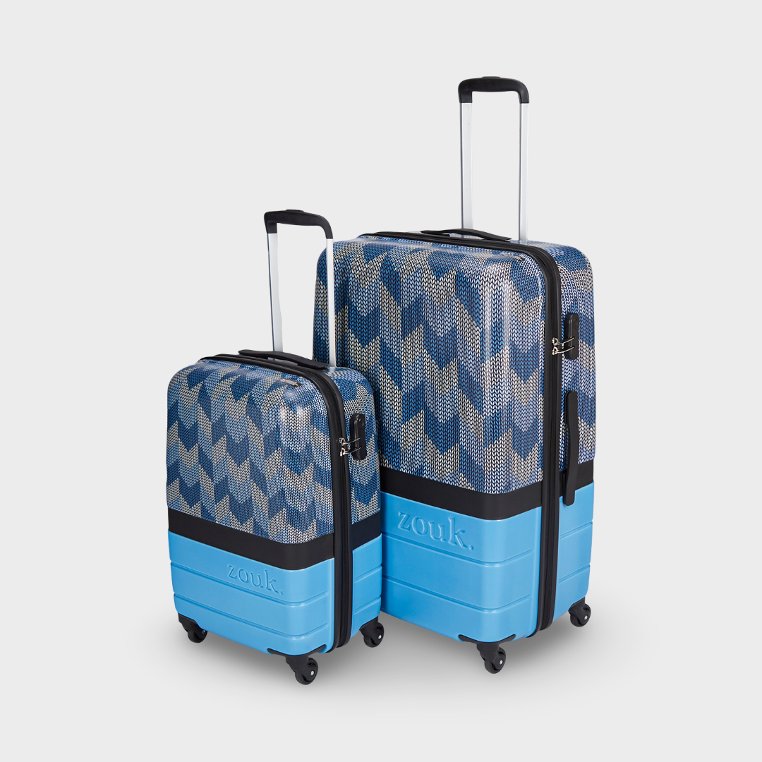 Himachal Chevron Blue Raahi Trolley Bag Combo (Cabin & Large)