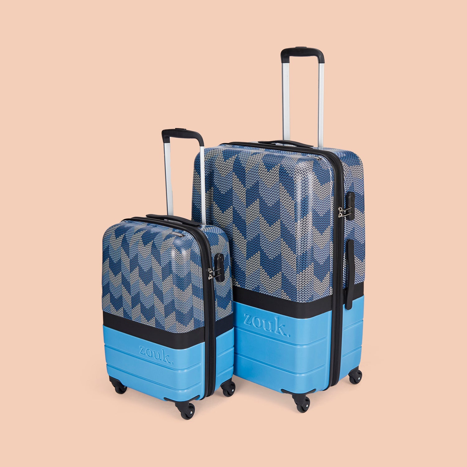 Himachal Chevron Blue Raahi Trolley Bag Combo (Cabin & Large)