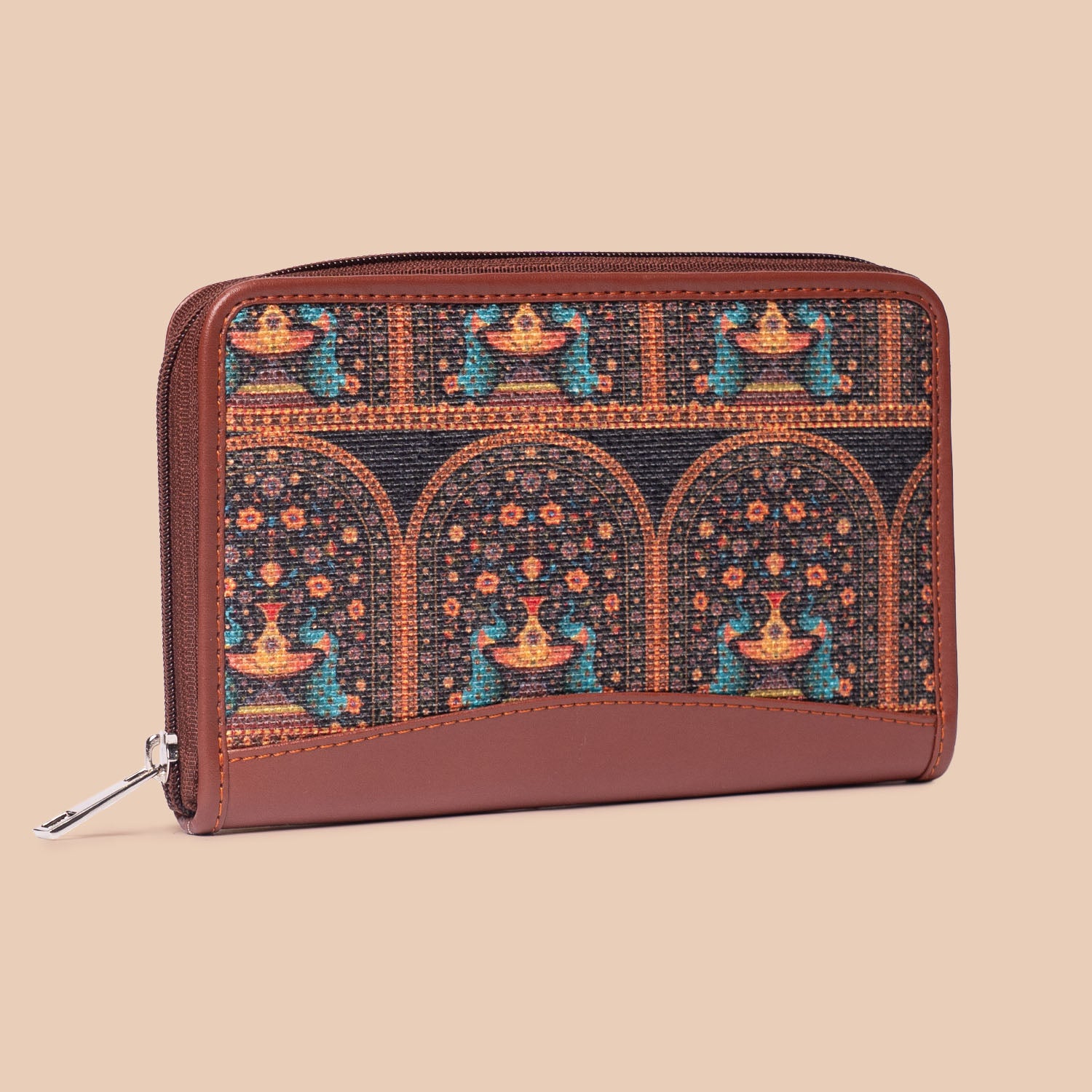 Nawabi Couture & Royal Indian Peacock Motif - Women's Work Bag & Chain Wallet Combo
