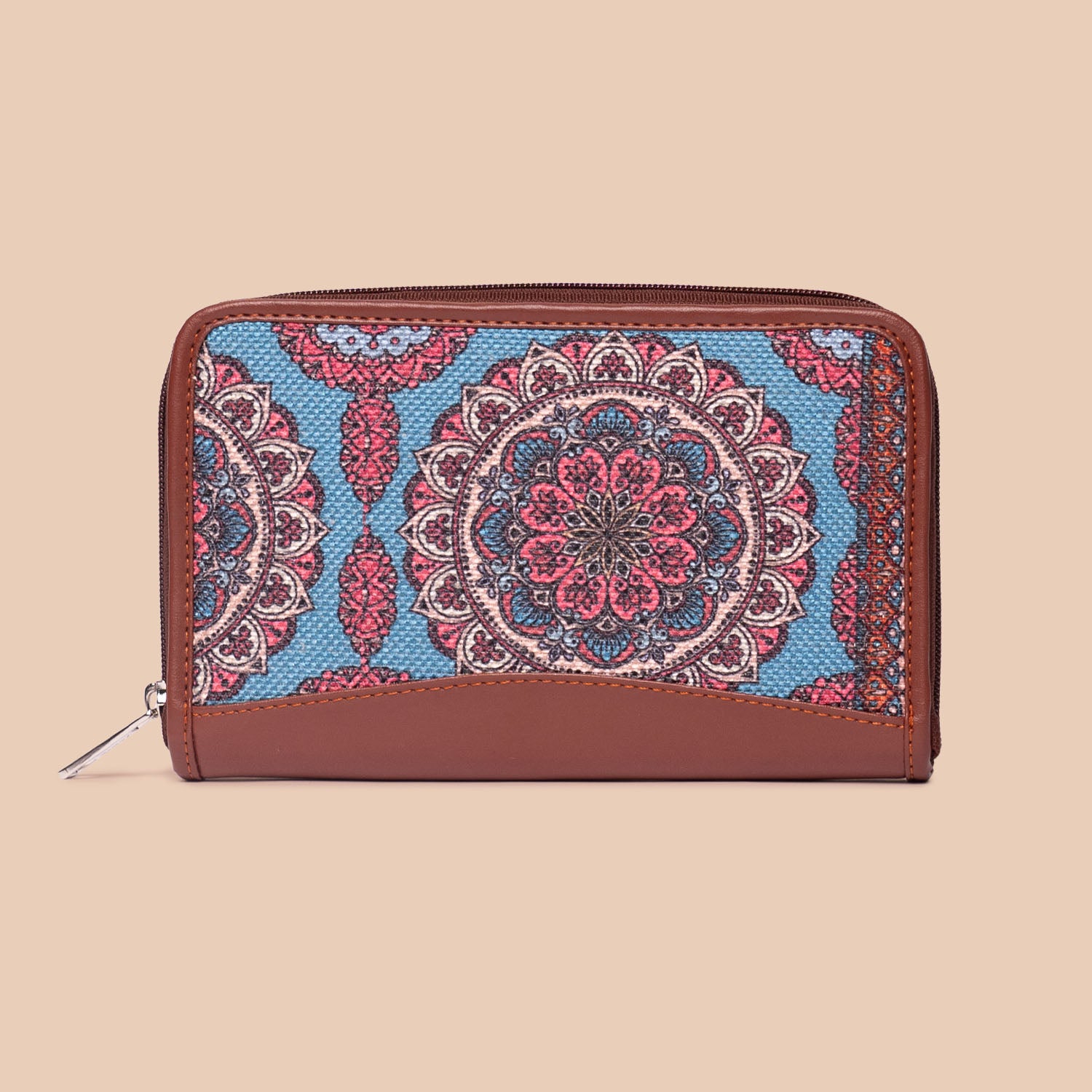 Qutub Stripes & Multicolor Mandala Print - Women's Work Bag & Chain Wallet Combo