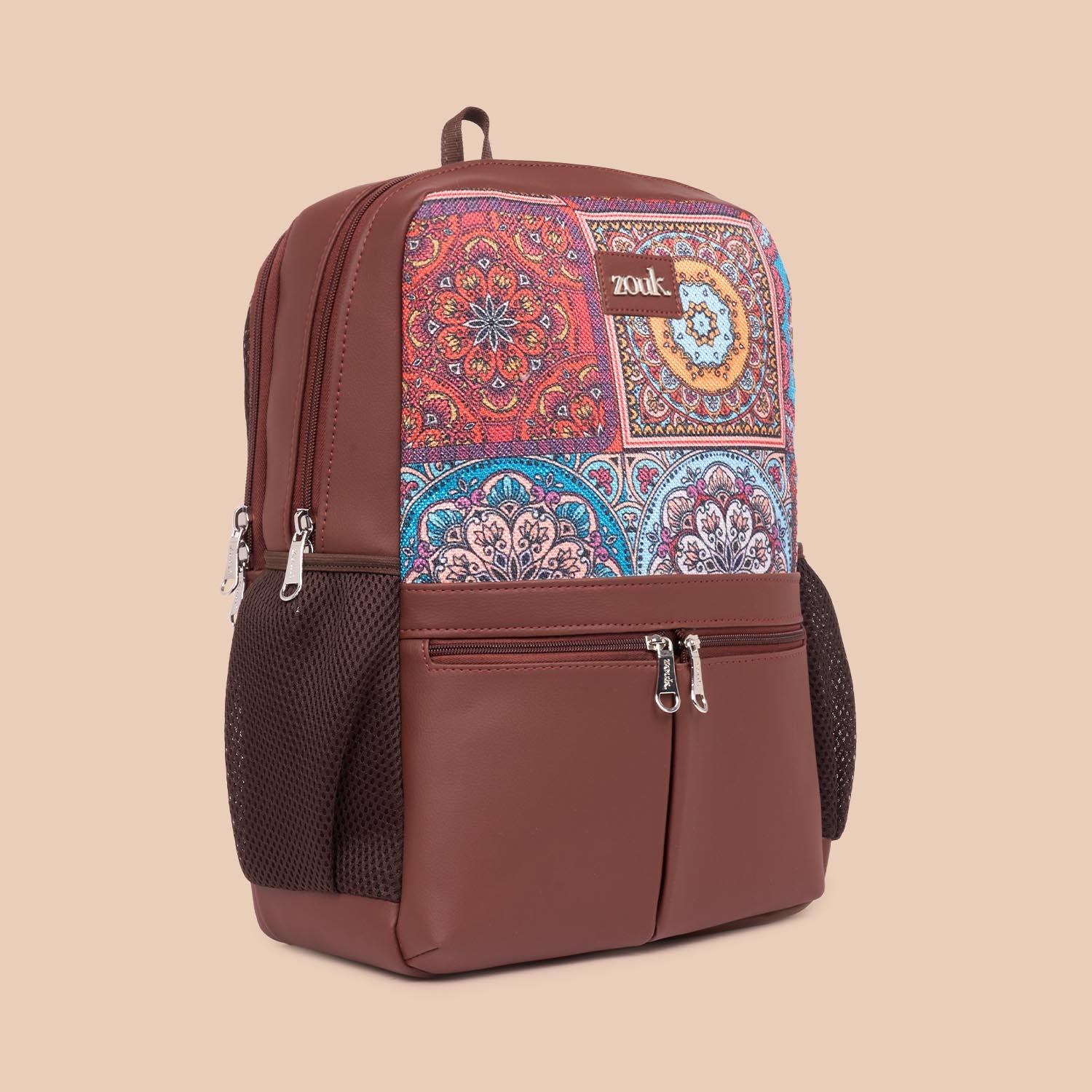 Multicolor Mandala Print Office Backpack (Brown)