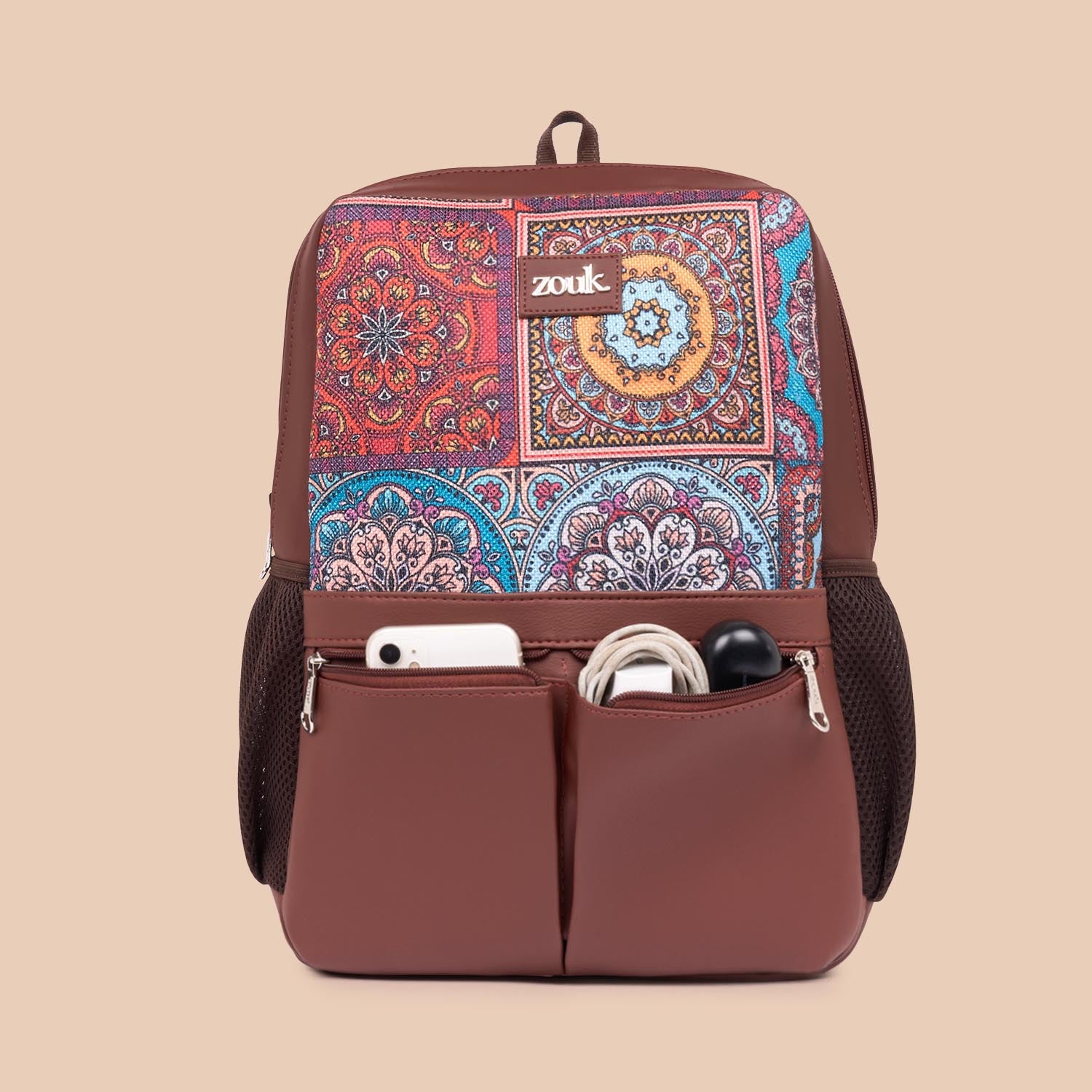 Multicolor Mandala Print Office Backpack (Brown)