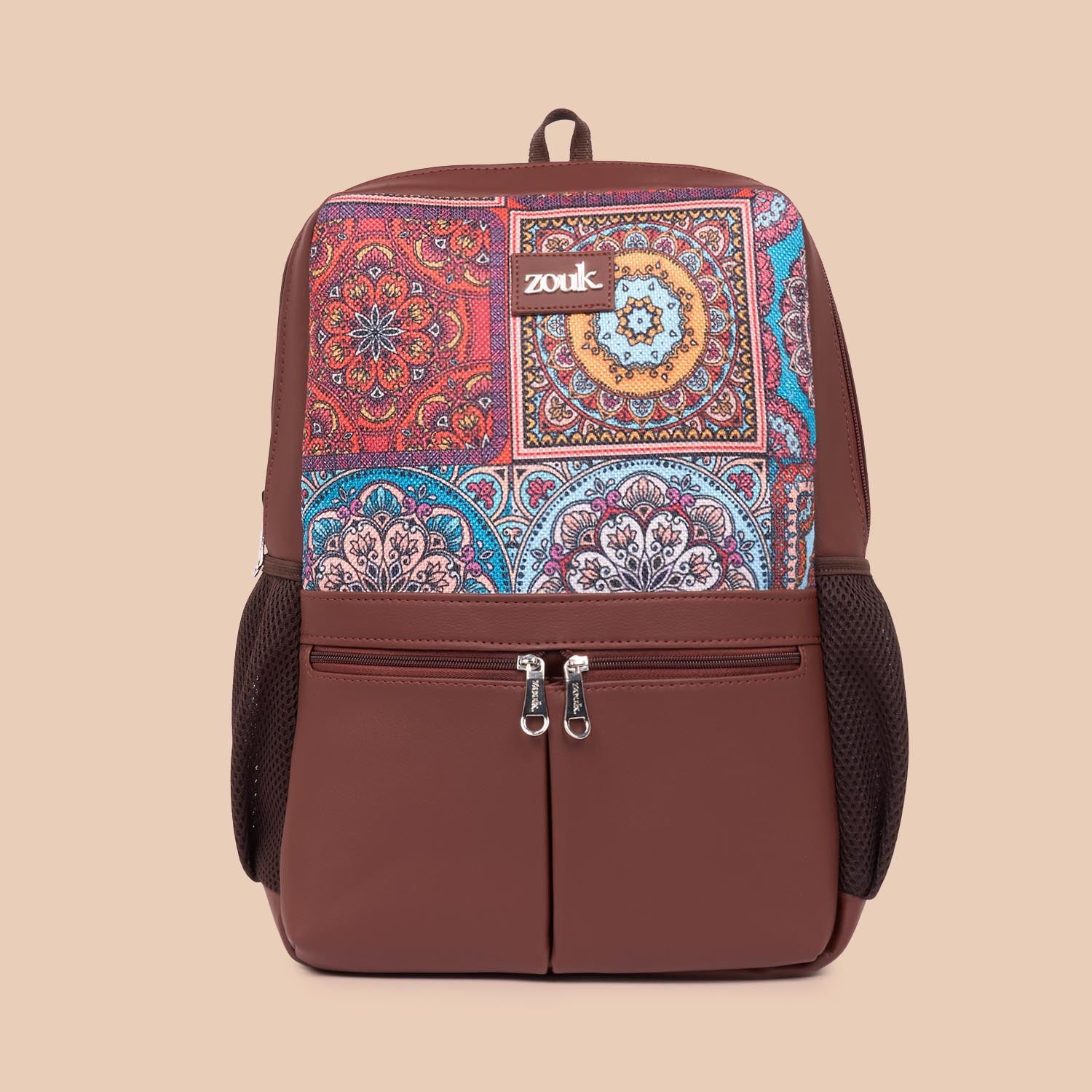 Multicolor Mandala Print Office Backpack (Brown)