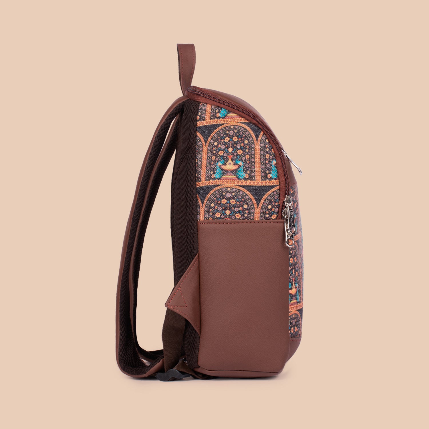 Amalia Laptop Backpack (Brown) - Royal Indian Peacock Motif