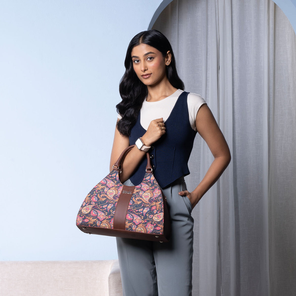 Statement Satchel Bag - Paisley Print