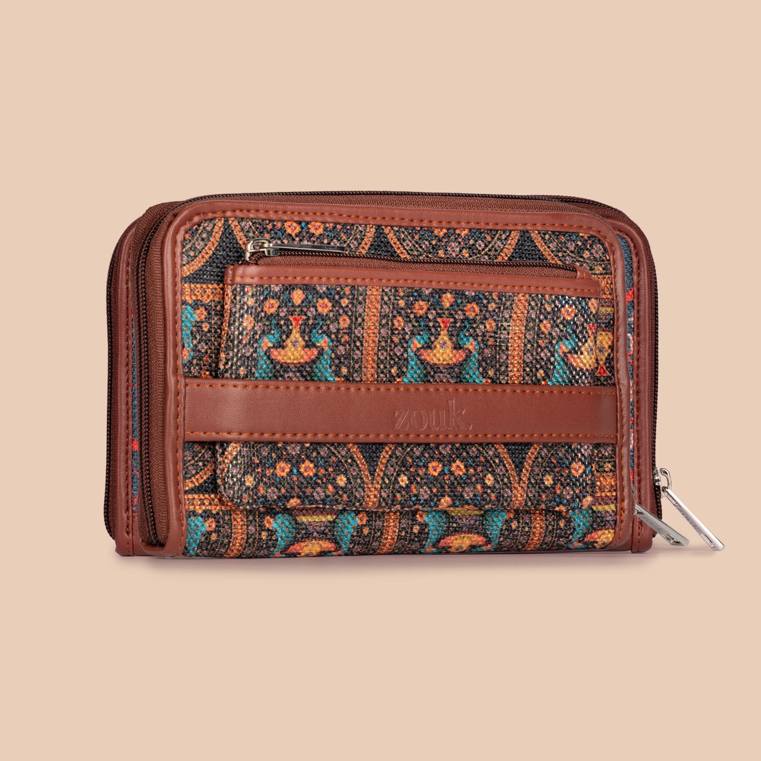 Mughal Motif & Royal Indian Peacock Motif - Satchel & Classic Zipper Wallet Combo