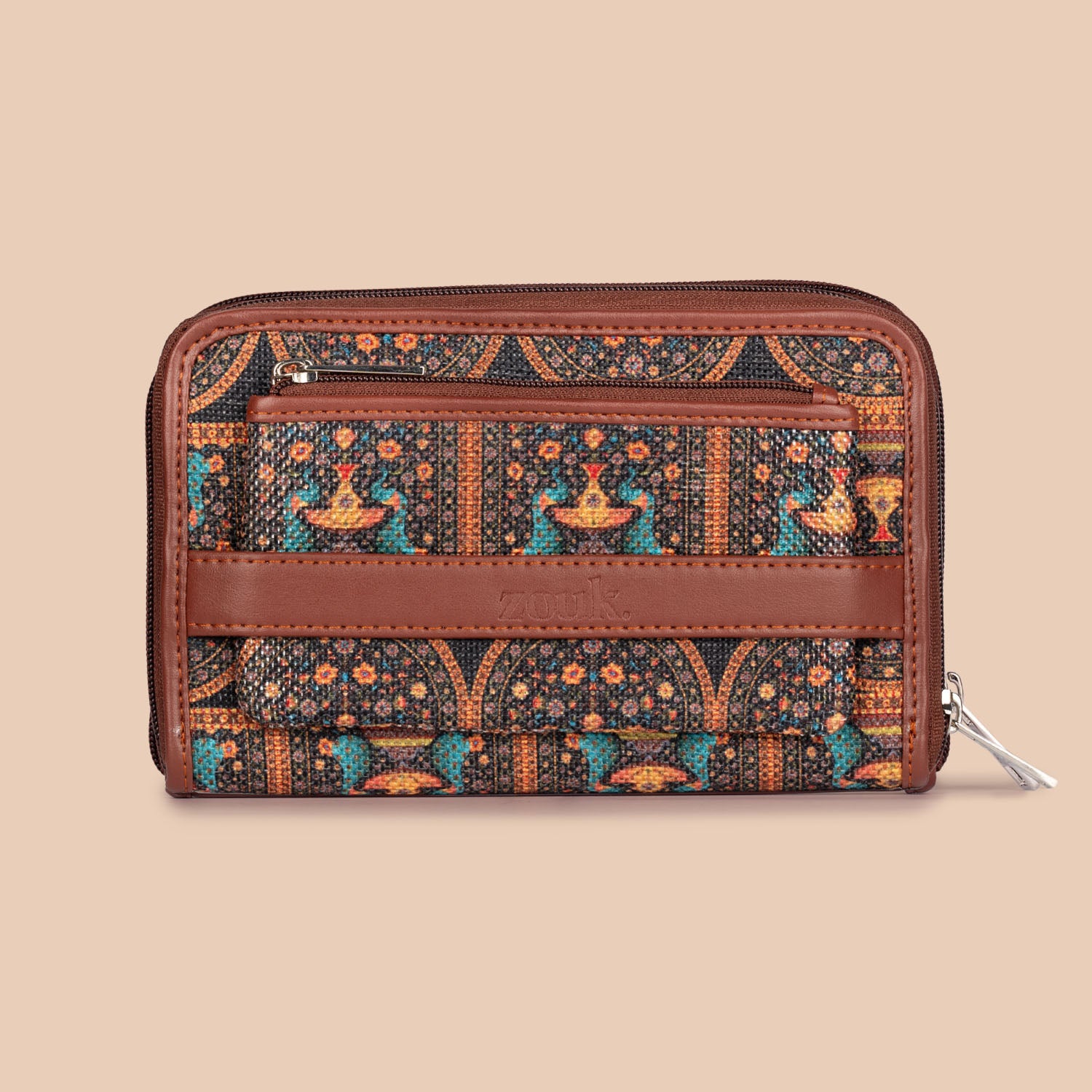 Mughal Motif & Royal Indian Peacock Motif - Satchel & Classic Zipper Wallet Combo