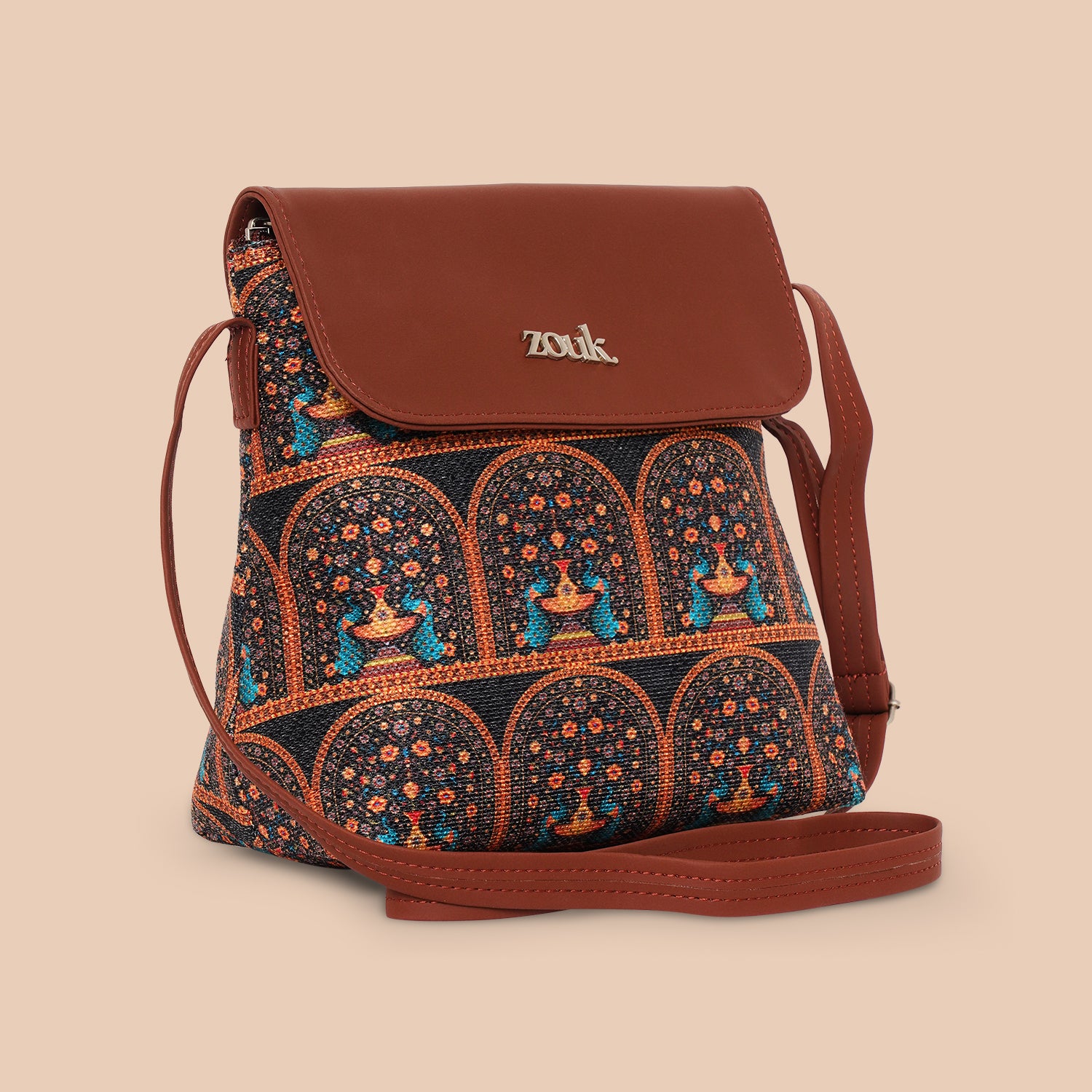 Royal Indian Peacock Motif Flap Sling Bag