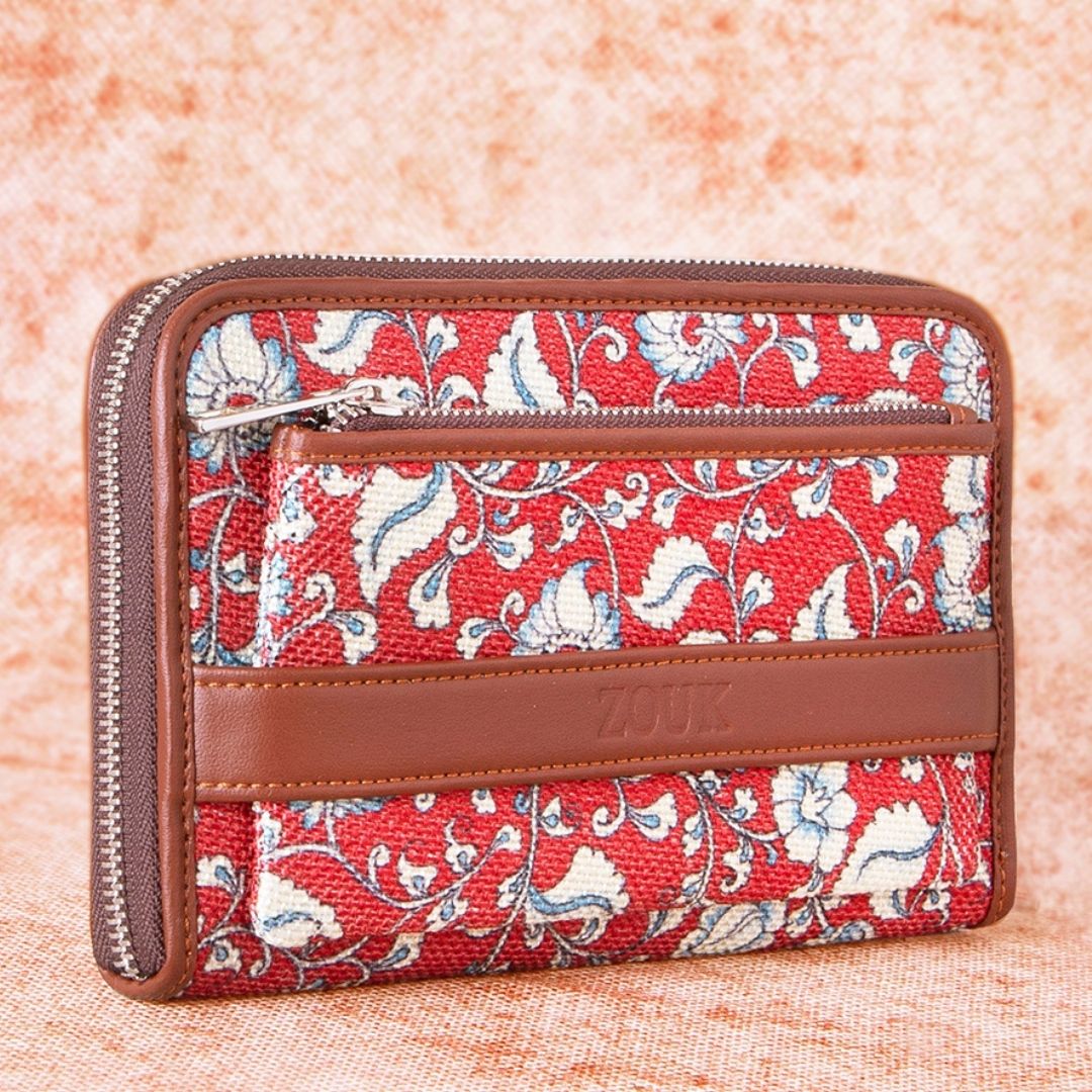 Chittoor Red Kalamkari Classic Zipper Metal Wallet