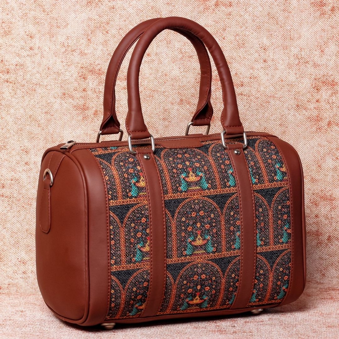Royal Indian Peacock Motif - Handbag & Chain Wallet Combo