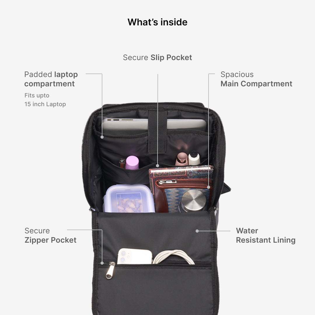 Amalia Laptop Backpack (Black) - Gwalior Weaves