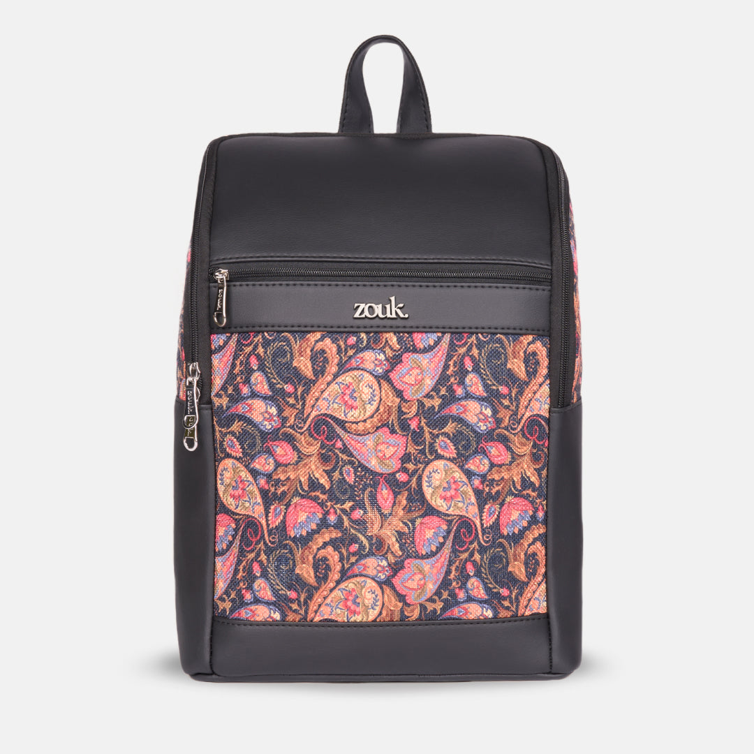 Amalia Laptop Backpack (Black) - Paisley Print