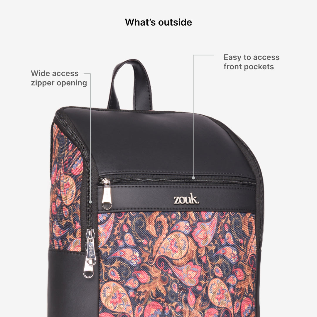 Amalia Laptop Backpack (Black) - Paisley Print