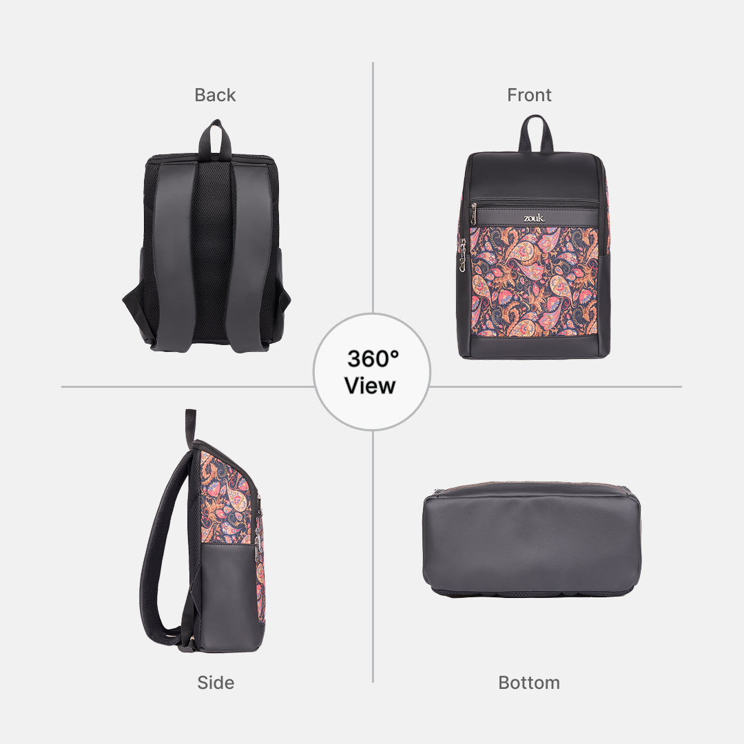 Amalia Laptop Backpack (Black) - Paisley Print