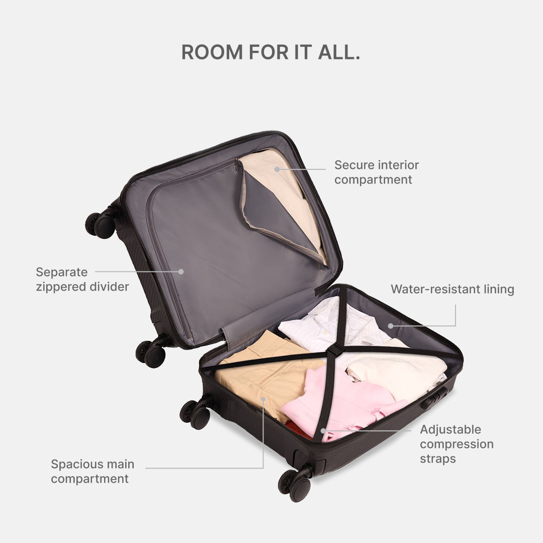 Black Aira Trolley Bag Combo (Cabin & Large)