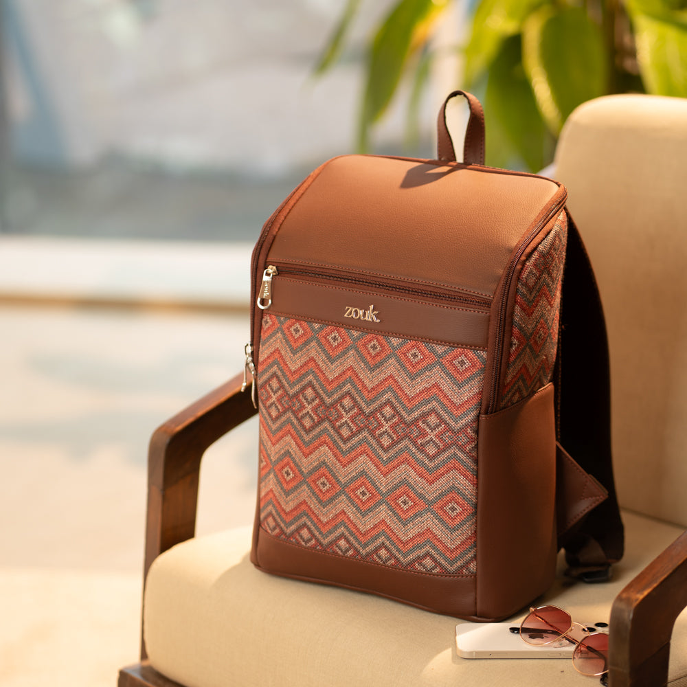 Amalia Laptop Backpack (Brown) - Gwalior Weaves